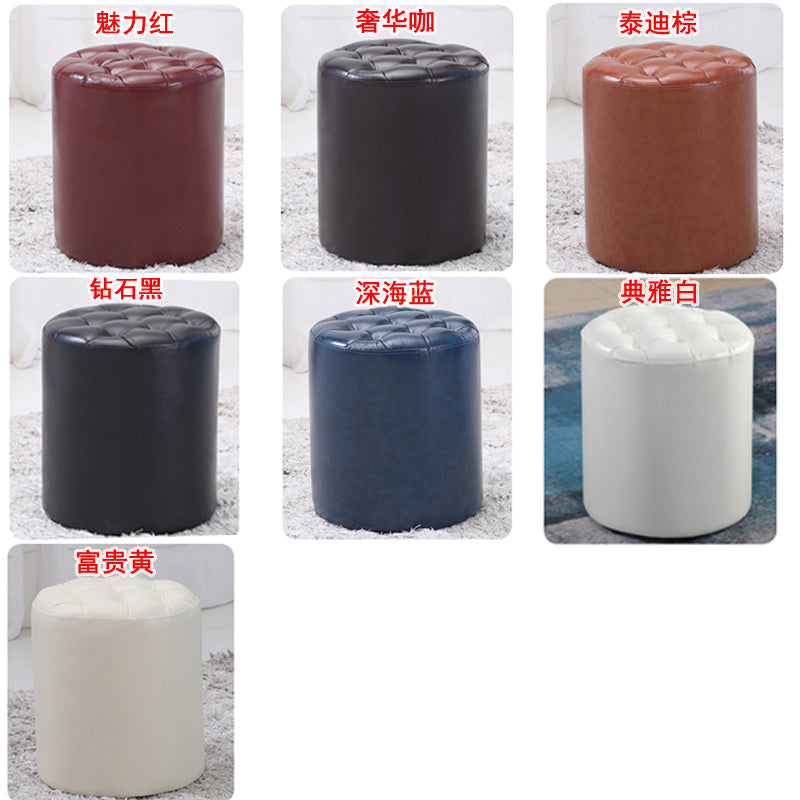 Luxury Tufted Stool: Dual-Shape Cylindrical/Square Multi-Size Options Premium Leather-Look for Living Room & Sofa Side