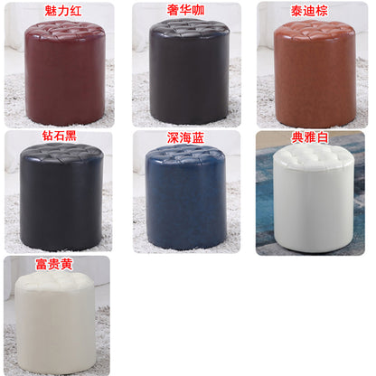 Luxury Tufted Stool: Dual-Shape Cylindrical/Square Multi-Size Options Premium Leather-Look for Living Room & Sofa Side