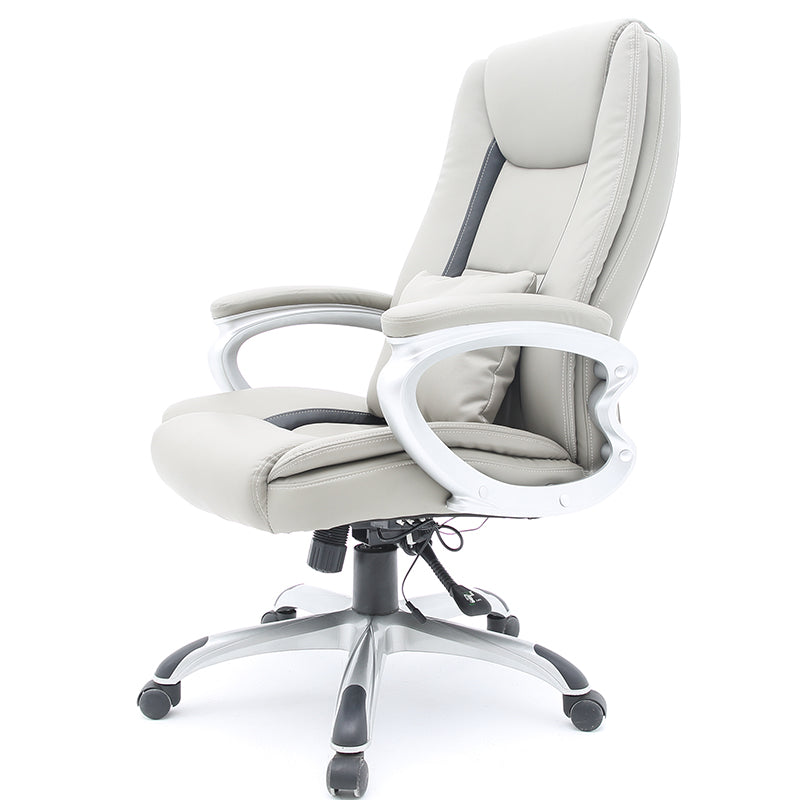B19 Sitmod Massage Executive Office Chair, High-Back Ergonomic Desk Chair with Lumbar Pillow & Breathable Mesh, Premium PU Leather Office Chair with 360° Swivel & Height Adjustment, Modern Light Gray Office Chair for Home & Corporate Spaces