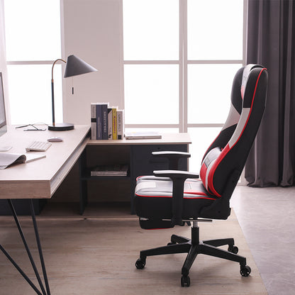 Red-Black-White Gaming Chair Lumbar Pillow, Footrest Adjustable Arms Sturdy Base Ergonomic Support for Gaming & Office Work Sessions