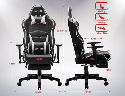 Black-White Ergonomic Gaming Chair Headrest, Lumbar Pillow Spine Support Adjustable Sturdy Base for Comfortable Gaming & Office Work Sessions