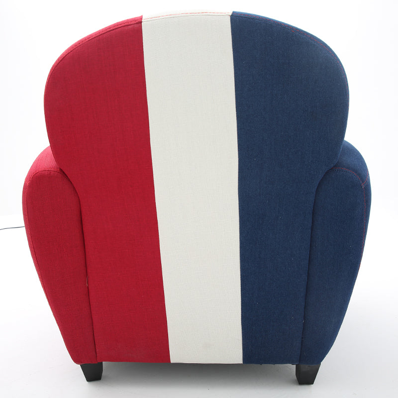 Vibrant Red, Blue & White Striped Fabric Armchair - Modern Upholstered Lounge Chair