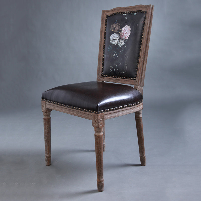 C-03 Vintage Wooden Chair with Deer Illustration - Upholstered Seat for Dining/Living Room