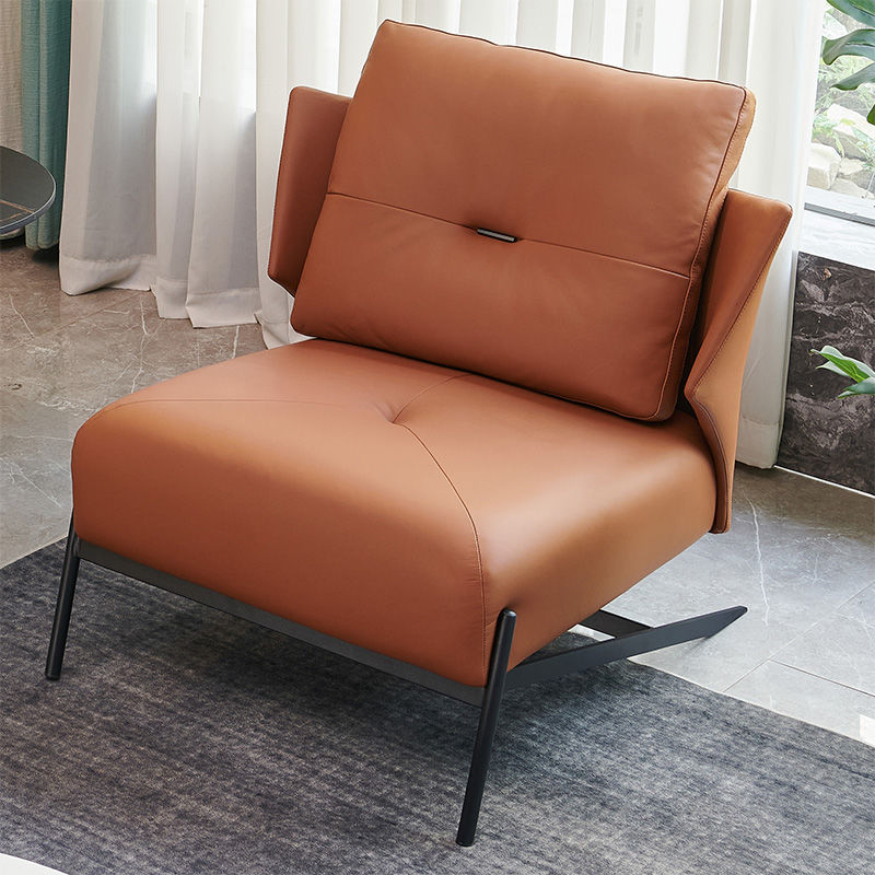 Contemporary Leather Armchair Sleek Metal Base Button-Accented Back & Multi-Hue Options for Modern Lounges