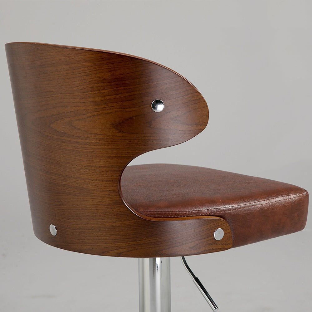 J37 Adjustable Height Bar Stool: Curved Bentwood Backrest, Dual-Upholstery Cushion & Chrome Disc Base