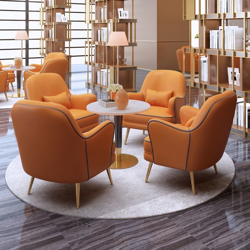 Modern Leather Armchair Set Contrast Stitching Gold Metal Legs Cozy Lounge Design