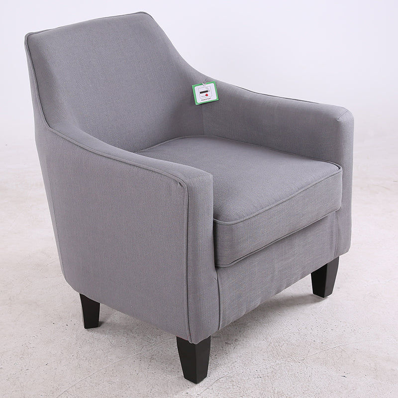 Sleek Gray Fabric Armchair Modern Contoured Design Sturdy Dark Wooden Legs Cozy Single Seater for Living Rooms & Reading Nooks