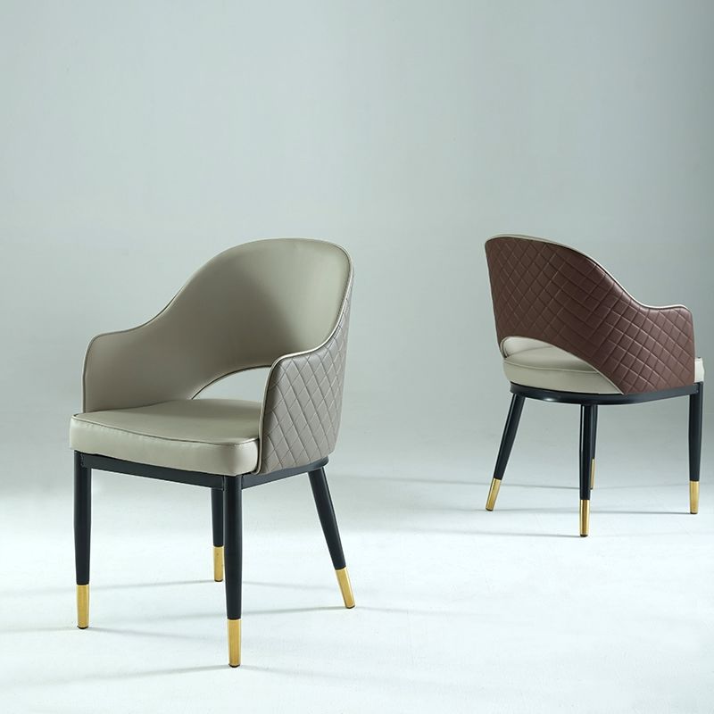 C-36-SITMOD Light Luxury Contrast Leather Armchair: Quilted Detail, Black-Gold Legs & Curved Back