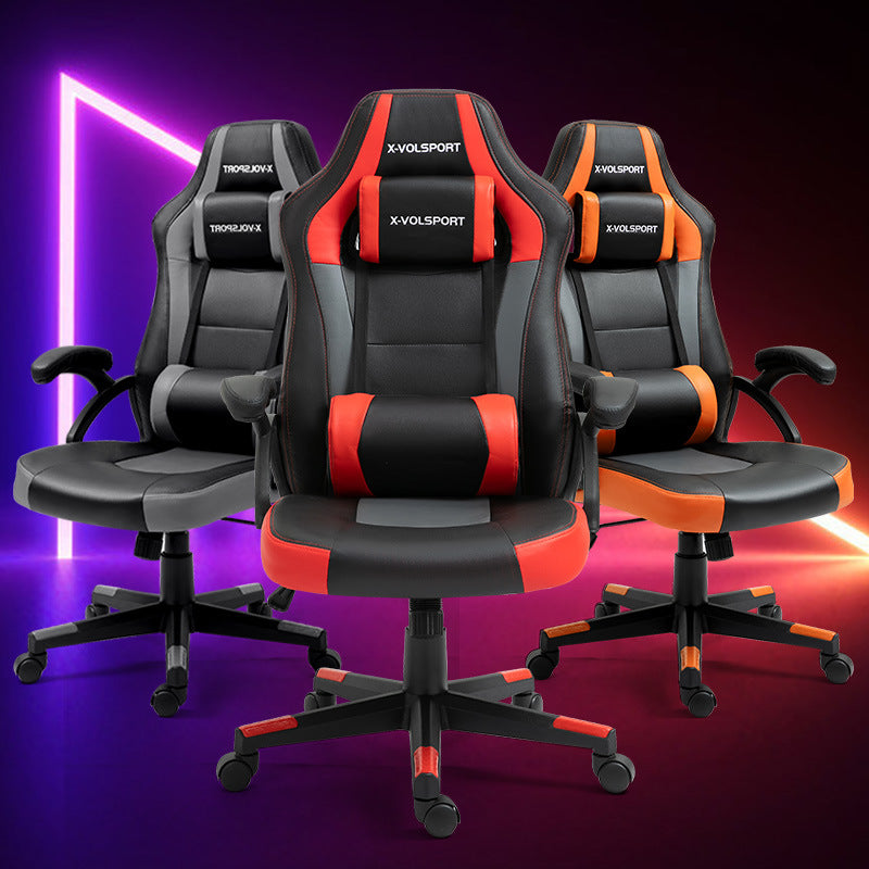 B07-Black-Gray Leather Gaming Chair: Headrest & Lumbar Pillow, Adjustable, Ergonomic Support for Gaming, Office Work & Extended Comfortable Lounging Sessions