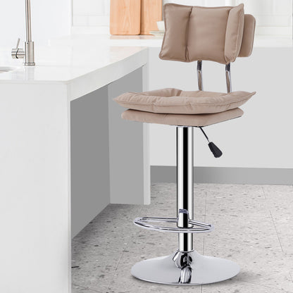 Double-Cushion Adjustable Bar Stool Plush Upholstery Soft Backrest & Disc Base for Home Bars/Kitchen Islands