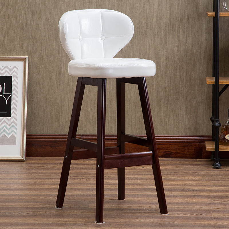 J16 Fixed-Height Tufted Leather Bar Stool: Dual-Tone Wooden Legs & Multi-Hue Upholstery for Modern/Luxe Spaces