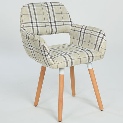 Casual Upholstered Dining Chair Versatile Fabric Prints Armrest Design & Wooden Legs for Lively Spaces