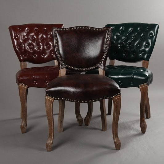 Vintage Tufted Leather Dining Chair Classic Button Detail Solid Wood Legs Elegant Style for Dining Room & Home Decor