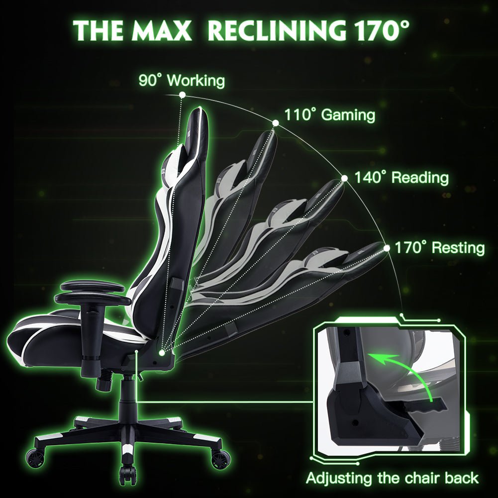 MUSSO ZERO Series Black-White Gaming Chair Headrest Adjustable Arms Sturdy Base Ergonomic Support for Extended Gaming & Office Work Sessions