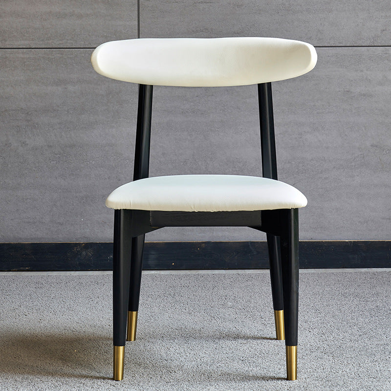 C-07-SITMOD Modern Minimalist Dining Chair: Curved Back Design, Brass Leg Caps, Fabric/Leather Upholstery for Dining & Living Spaces
