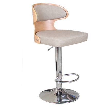 Adjustable Height Bar Stool Curved Bentwood Backrest Dual-Upholstery Cushion & Chrome Disc Base