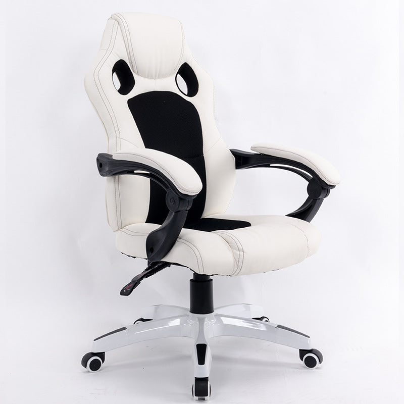 B04-Black Leather-Mesh Gaming Chair: Breathable Back Holes, Adjustable Arms, Ergonomic Support for Extended Gaming, Office Work And Leisure