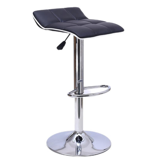 Adjustable Height Bar Stool With Bar Table Set Tufted Leather Cushion Color-Trimmed Edge & Chrome Disc Base