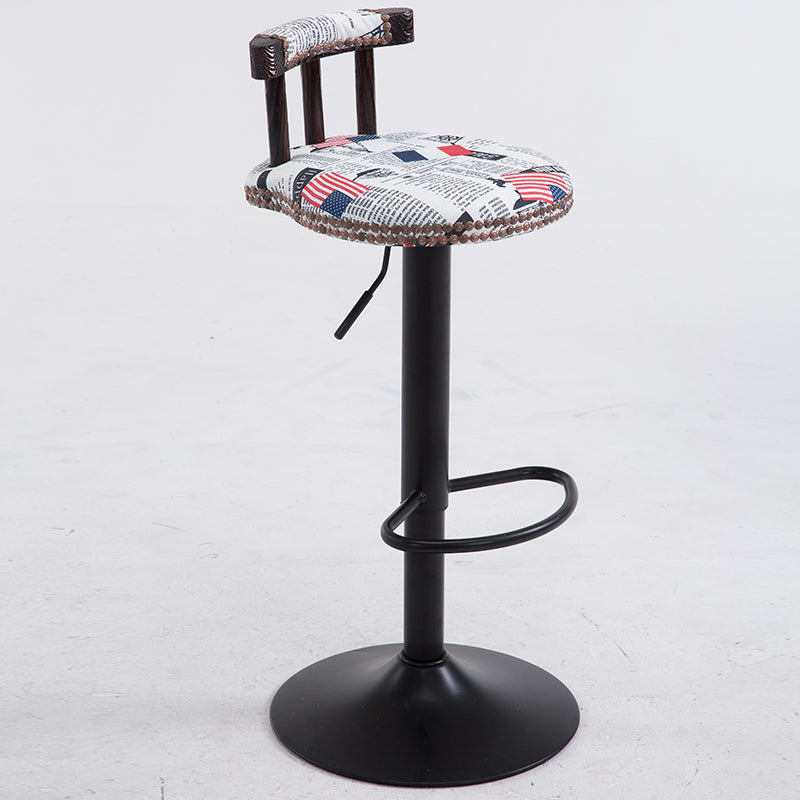 J15 Adjustable Bar Stool: Rivet-Decorated Backrest, Themed Fabric/Pure Leather & Stable Disc Base