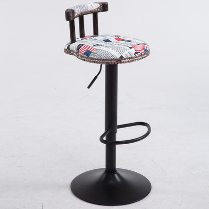 Adjustable Bar Stool Rivet-Decorated Backrest Themed Fabric/Pure Leather & Stable Disc Base