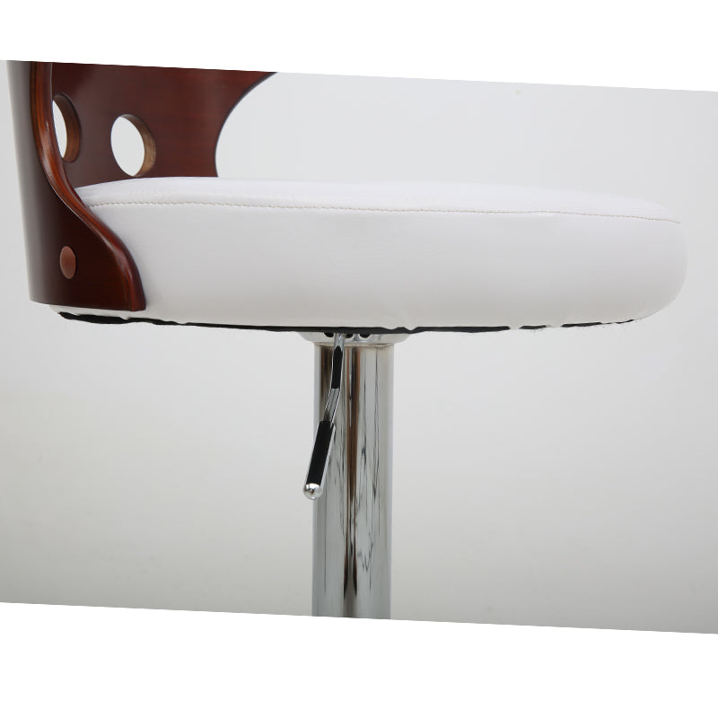 Adjustable Height Bar Stool Perforated Bentwood Backrest Plush Leather Cushion & Chrome Disc Base