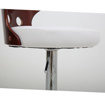 Adjustable Height Bar Stool Perforated Bentwood Backrest Plush Leather Cushion & Chrome Disc Base