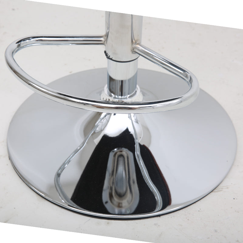 Adjustable Height Bar Stool Sculpted Bentwood Backrest Plush Leather Cushion & Chrome Disc Base