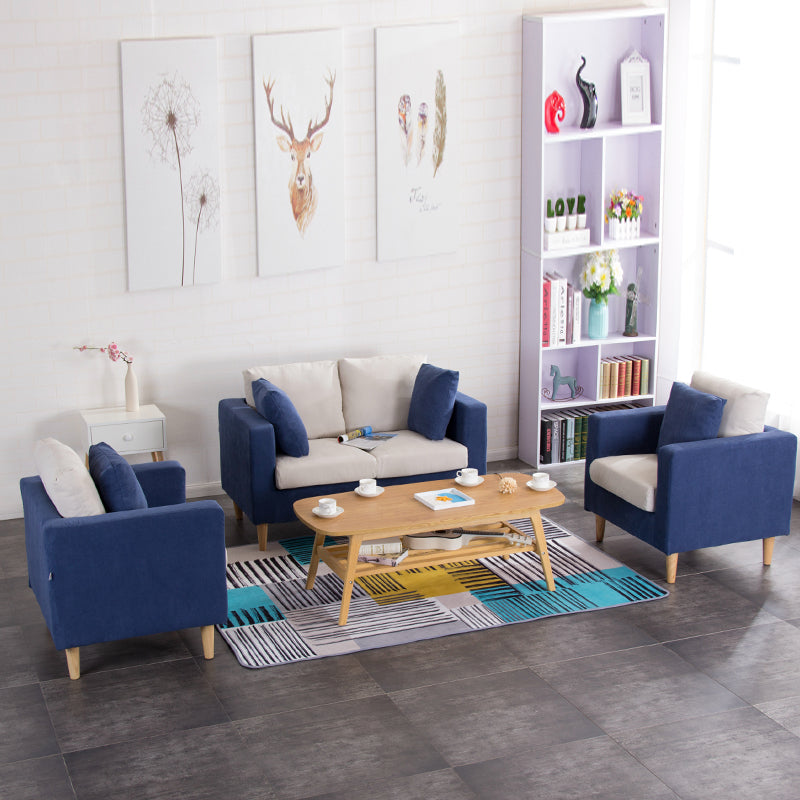 Modern Navy & Beige Fabric Loveseat - Two - Seater Sofa with Wooden Legs