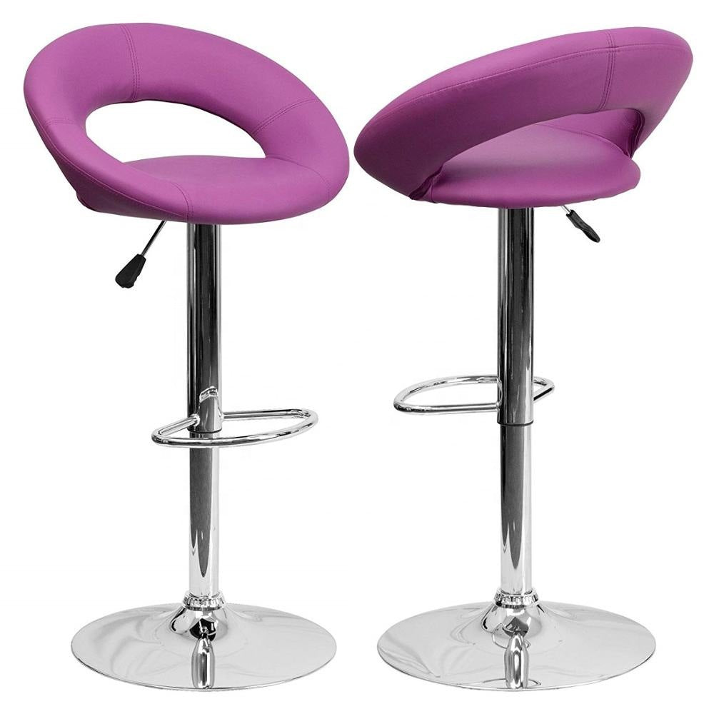 Ring-Shape Hollow Adjustable Bar Stool Leather Upholstery Chrome Base for Home/Commercial Bars