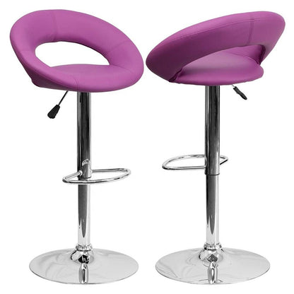 Ring-Shape Hollow Adjustable Bar Stool Leather Upholstery Chrome Base for Home/Commercial Bars