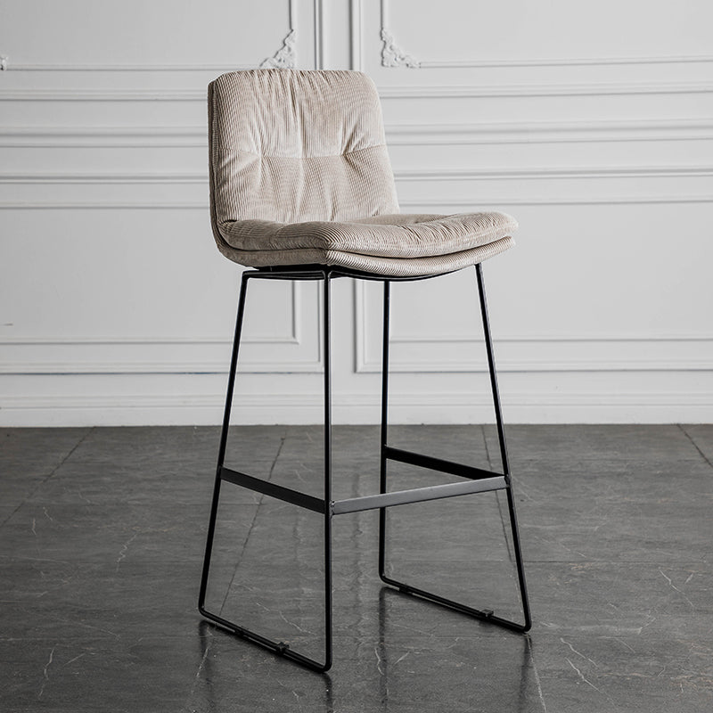 J09 Fixed-Height Bar Stool (With Bar Table Set): Tufted Leather/Corduroy, Black Metal Frame for Modern Luxe Spaces