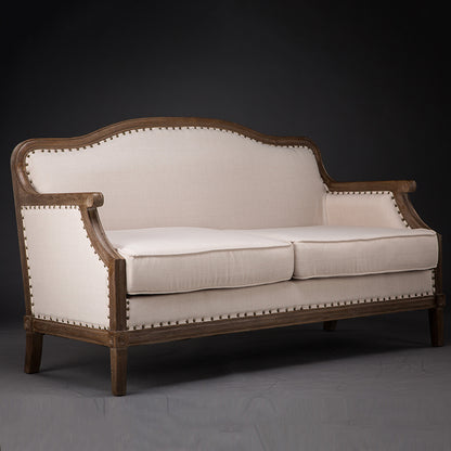 Vintage Tufted Armchair with Wooden Frame Beige Upholstery and Nailhead Trim