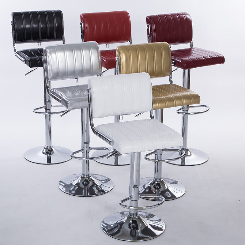 J20 Adjustable Height Bar Stool (With Bar Table Set): Striped Leather Upholstery, Chrome Frame & Stable Disc Base