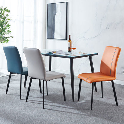 Modern Leather Dining Chair Decorative Stitching Black Metal Legs & Multi-Hue Options