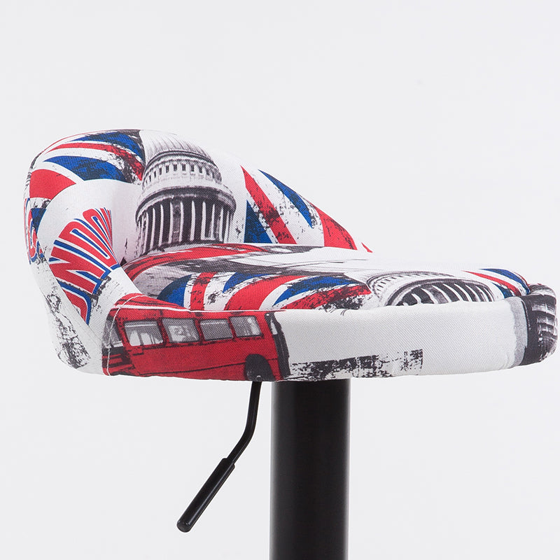 J13 Adjustable-Height Bar Stool: Themed Fabric/Pure-Color Upholstery, Disc Metal Base for Stylish Spaces
