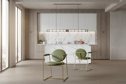 Modern Multi-Functional Armchair Gold Metal Frame, Olive Green Leather Cushion & Curved Design