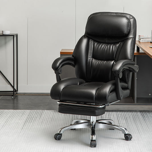 Leather High-Back Executive Office Chair Footrest Chrome Casters Ergonomic Support for Work Relaxation & Cozy Luxurious Lounging Daily Sessions