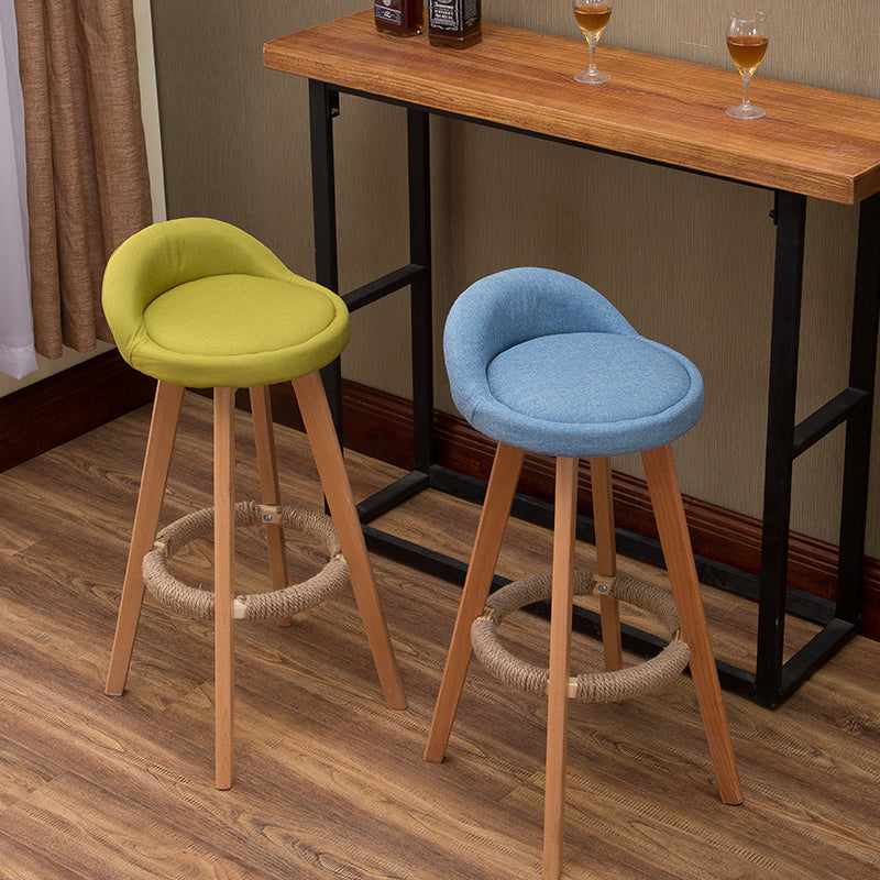 Wooden-Leg Bar Stool Fabric/Leather Upholstery Hemp Footrest for Retro & Themed Spaces