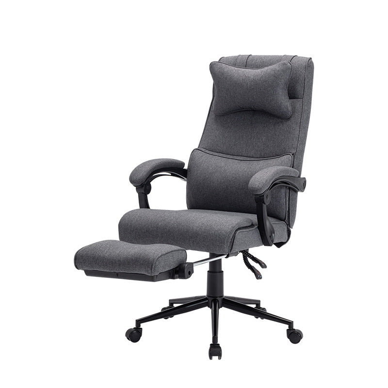 B02-Gray Fabric Reclining Office Chair with Headrest, Footrest & Adjustable Ergonomic Support for Comfortable Work, Gaming & Relaxing Lounging Sessions