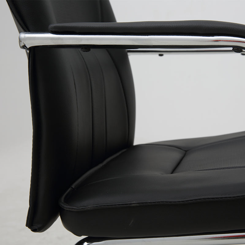 B36 Sitmod Conference Office Chair, Mid-Back Ergonomic Visitor Chair with Breathable PU Leather, Chrome Steel Frame, Fixed Bow Base, Black Office Chair for Meeting Rooms & Reception Areas