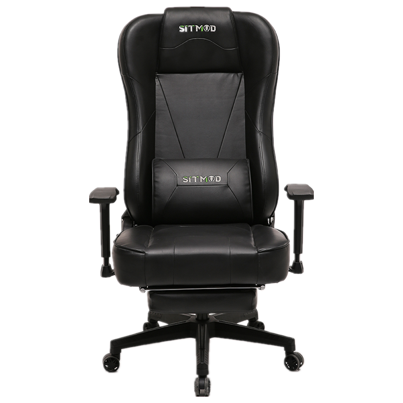 Red-Black-White Gaming Chair Lumbar Pillow, Footrest Adjustable Arms Sturdy Base Ergonomic Support for Gaming & Office Work Sessions