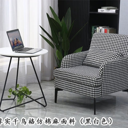 Casual Single Sofa Houndstooth & Solid Fabric Black Metal Legs Multi-Pattern Options