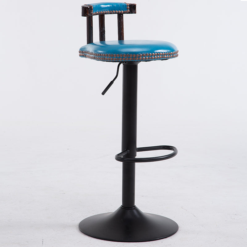 J15 Adjustable Bar Stool: Rivet-Decorated Backrest, Themed Fabric/Pure Leather & Stable Disc Base