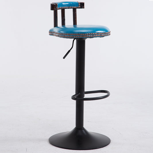 Adjustable Bar Stool Rivet-Decorated Backrest Themed Fabric/Pure Leather & Stable Disc Base