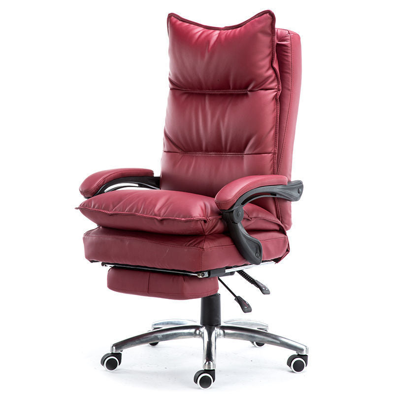 B05-Ideal Brown Leather High-Back Office Chair: Built-in Footrest, Adjustable, Plush Ergonomic Support for Home Work, Relaxation & Cozy Lounging Sessions