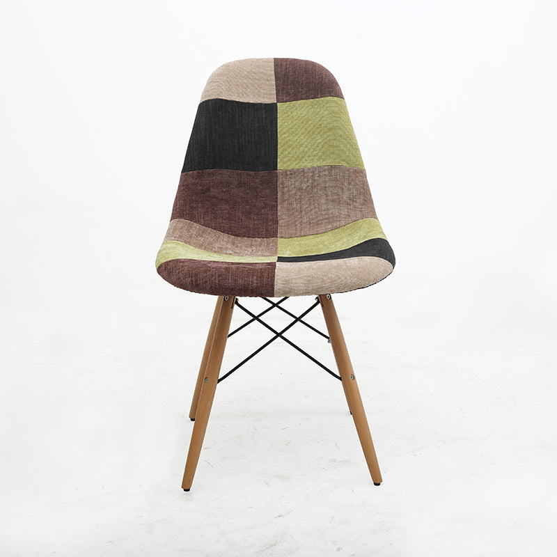 C-37-SITMOD Retro Patchwork Fabric Armchair: Classic Molded Back, Wood-Metal Hybrid Frame & Artistic Color Blocks
