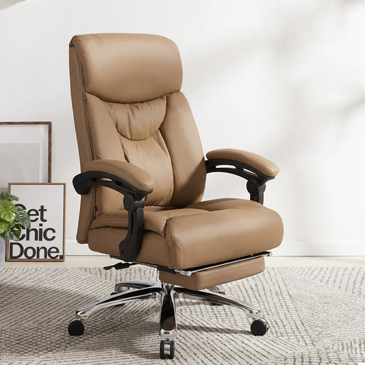 Reclining Executive Office Chair High-Back Plush Ergonomic Desk Chair with Retractable Footrest, Premium PU Leather Office Chair with 360° Swivel & Height Adjustment Luxury Office Chair for Home & Corporate Spaces