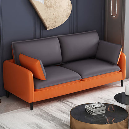 Modern Two-Tone Leather Sofa Modular Set Houndstooth Pattern Options Slim Metal Legs