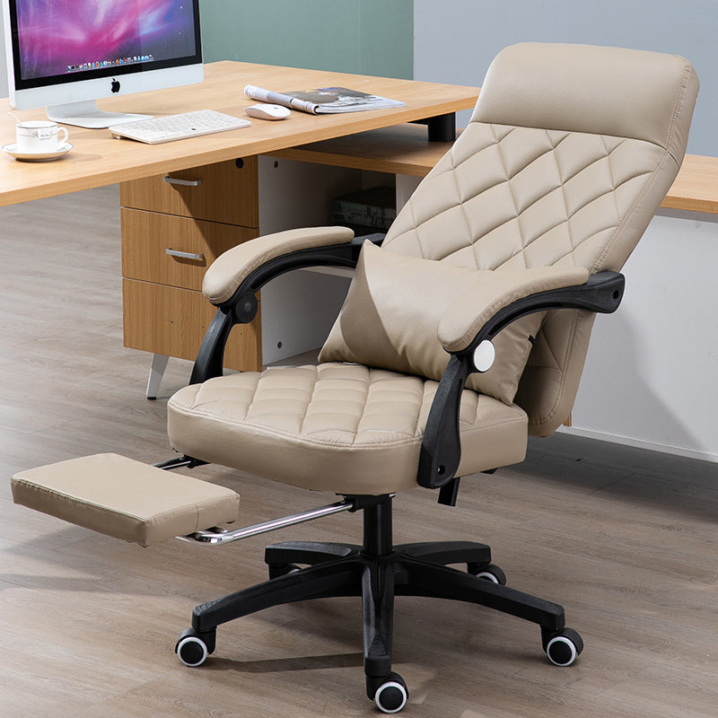 Black Quilted Leather High-Back Office Chair Footrest, Adjustable  Ergonomic Support for Daily Luxurious Work & Cozy Relaxation in Home Workspaces