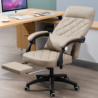 Black Quilted Leather High-Back Office Chair Footrest, Adjustable  Ergonomic Support for Daily Luxurious Work & Cozy Relaxation in Home Workspaces